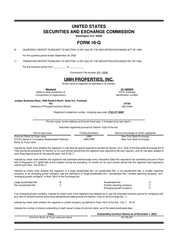 Thumbnail UMH Properties 10-Q Quarterly Report FY2022 