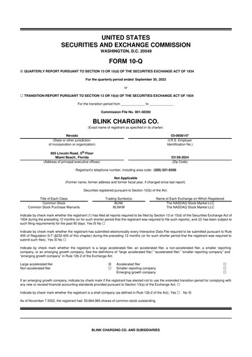 Miniature Blink Charging
 10-Q Rapport trimestriel 2022 