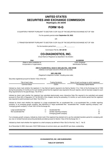 Thumbnail Co-Diagnostics
 10-Q Quarterly Report FY2022 