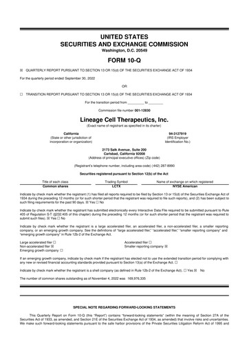 Thumbnail Lineage Cell Therapeutics
 10-Q Quarterly Report FY2022 