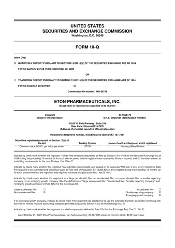 Vorschaubild Eton Pharmaceuticals 10-Q Quartalsbericht 2022 