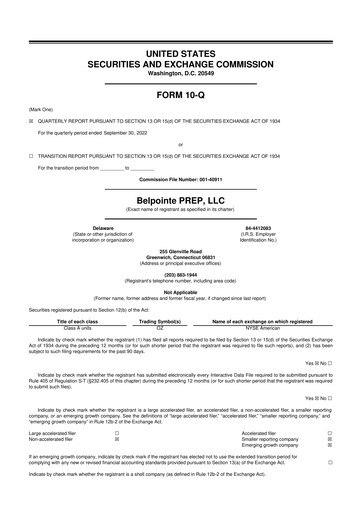 Miniature Belpointe PREP, LLC 10-Q Rapport trimestriel 2022 