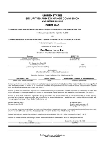 Vorschaubild ProPhase Labs 10-Q Quartalsbericht 2022 