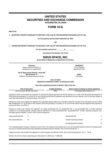 Thumbnail Sidus Space 10-Q Quarterly Report FY2022 