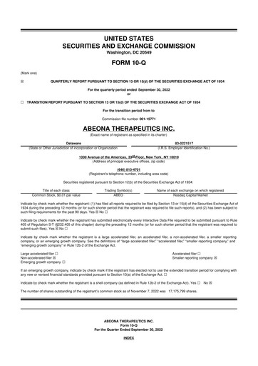 Thumbnail Abeona Therapeutics
 10-Q Quarterly Report FY2022 