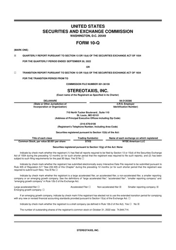 Vorschaubild Stereotaxis 10-Q Quartalsbericht 2022 