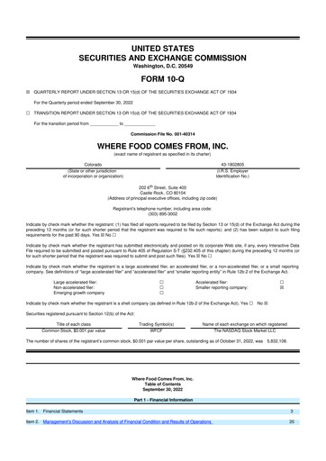 Vorschaubild Where Food Comes From 10-Q Quartalsbericht 2022 
