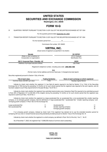 Miniature VirTra 10-Q Rapport trimestriel 2022 