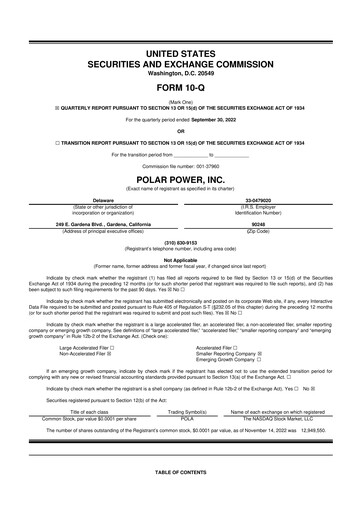 Thumbnail Polar Power
 10-Q Quarterly Report FY2022 