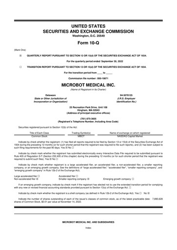 Miniature Microbot Medical
 10-Q Rapport trimestriel 2022 