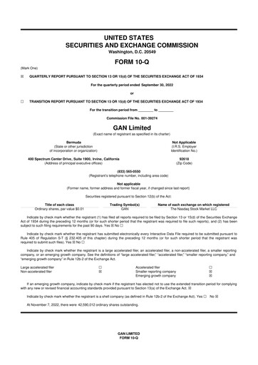 Thumbnail GAN 10-Q Quarterly Report FY2022 