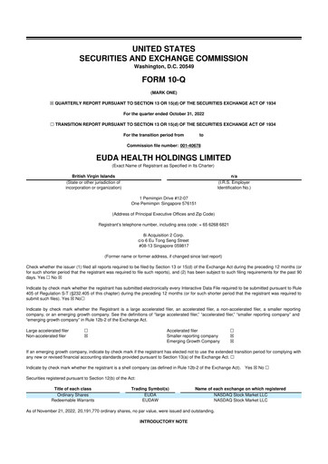 Miniature EUDA Health 10-Q Rapport trimestriel 2022 