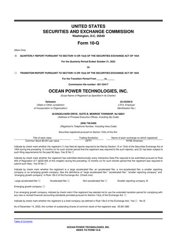 Thumbnail Ocean Power Technologies
 10-Q Quarterly Report FY2023 