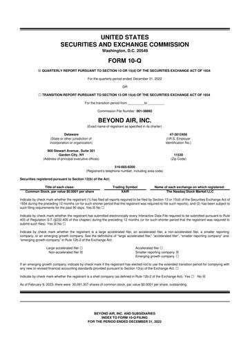 Thumbnail Beyond Air 10-Q Quarterly Report FY2023 