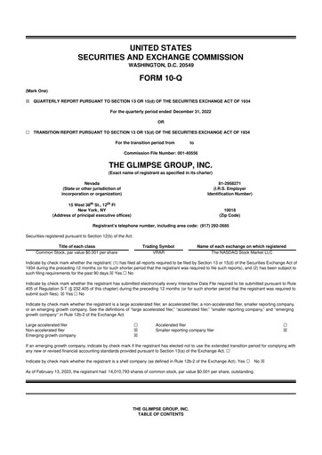 Miniature The Glimpse Group 10-Q Rapport trimestriel 2023 