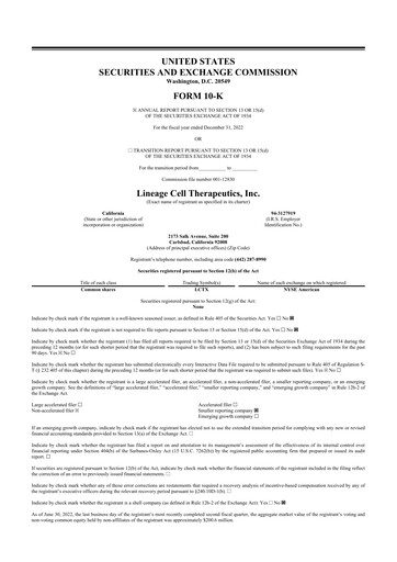 Thumbnail Lineage Cell Therapeutics
 10-K Annual Report 2022