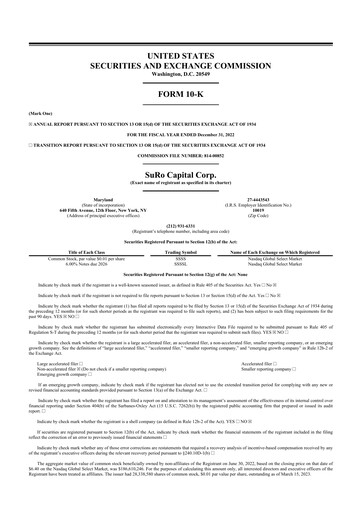 Miniature SuRo Capital 10-K Rapport annuel 2022