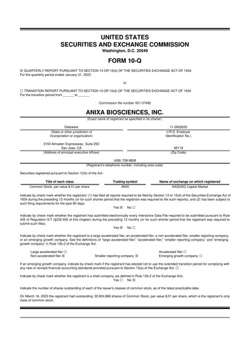 Miniature Anixa Biosciences 10-Q Rapport trimestriel 2023 
