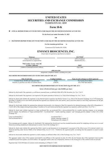 Miniature Ensysce Biosciences 10-K Rapport annuel 2022