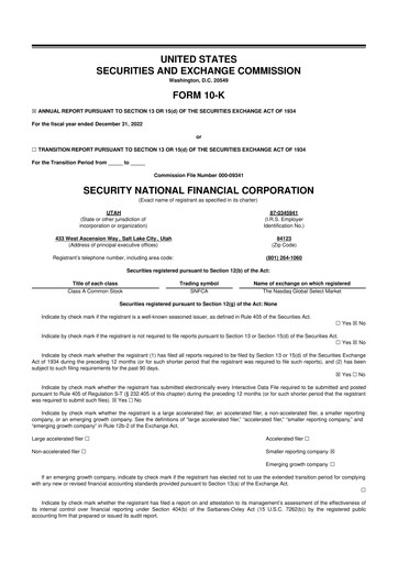 Thumbnail Security National Financial Corporation 10-K Annual Report 2022