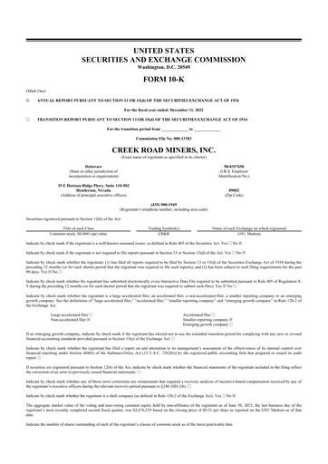 Miniature Prairie Operating 10-K Rapport annuel 2022