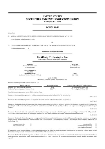 Thumbnail bioAffinity Technologies 10-K Annual Report 2022