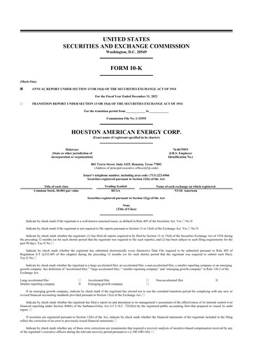 Miniature Houston American Energy 10-K Rapport annuel 2022