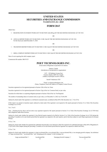 Thumbnail POET Technologies 20-F Annual Report 2022