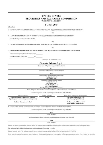 Thumbnail Genenta Science 20-F Annual Report 2022
