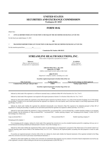 Thumbnail Streamline Health Solutions 10-K Annual Report 2022