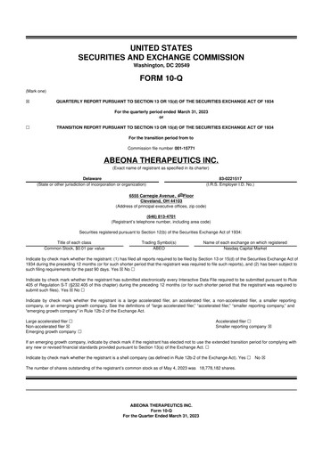 Thumbnail Abeona Therapeutics
 10-Q Quarterly Report FY2023 