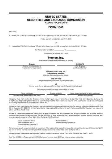 Miniature Imunon 10-Q Rapport trimestriel 2023 