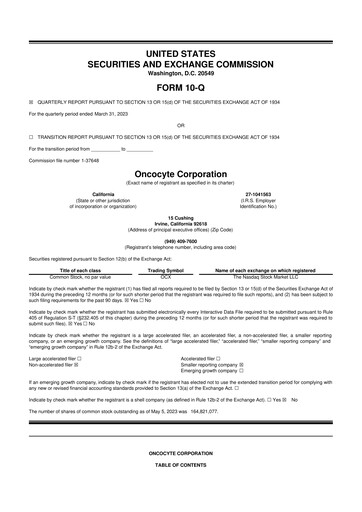Thumbnail OncoCyte
 10-Q Quarterly Report FY2023 