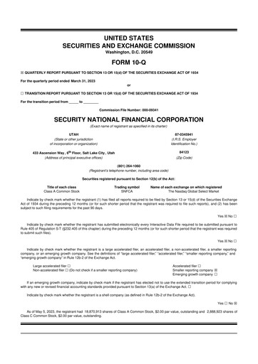 Thumbnail Security National Financial Corporation 10-Q Quarterly Report FY2023 