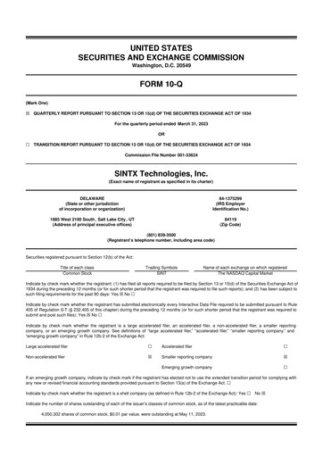 Thumbnail SINTX Technologies
 10-Q Quarterly Report FY2023 