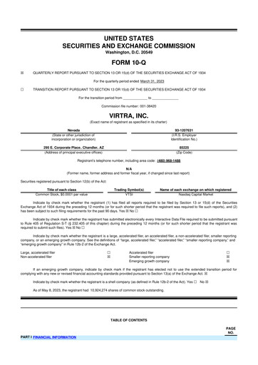 Miniature VirTra 10-Q Rapport trimestriel 2023 