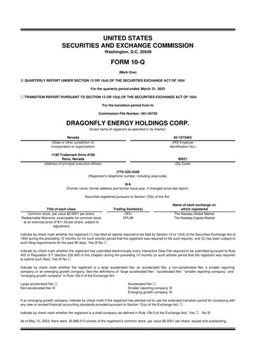 Miniature Dragonfly Energy 10-Q Rapport trimestriel 2023 