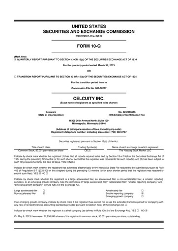 Thumbnail Celcuity Inc. 10-Q Quarterly Report FY2023 