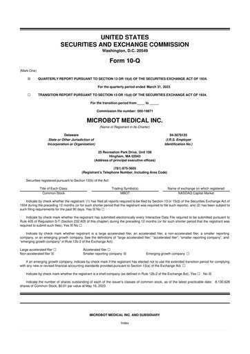 Miniature Microbot Medical
 10-Q Rapport trimestriel 2023 