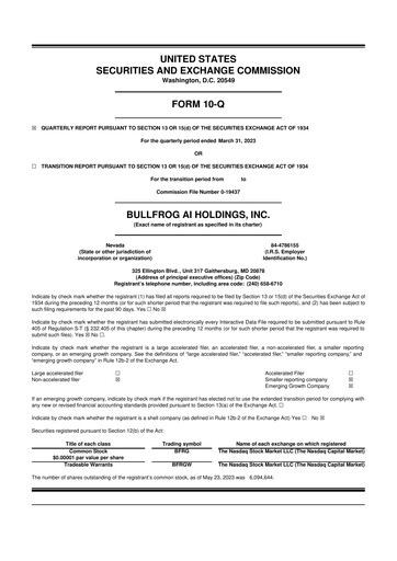 Vorschaubild Bullfrog AI  10-Q Quartalsbericht 2023 