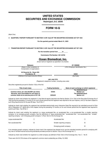 Miniature Ocean Biomedical 10-Q Rapport trimestriel 2023 