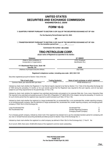 Miniature Trio Petroleum 10-Q Rapport trimestriel 2023 