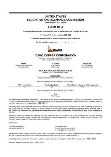Thumbnail Idaho Copper Corporation 10-Q Quarterly Report FY2024 
