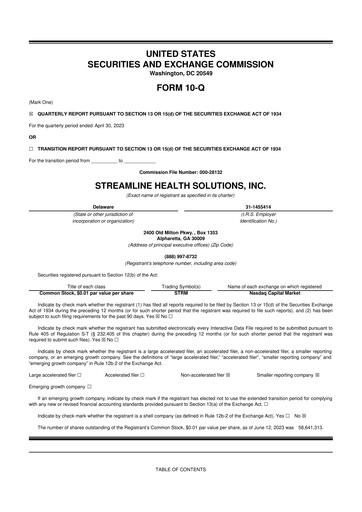 Thumbnail Streamline Health Solutions 10-Q Quarterly Report FY2023 