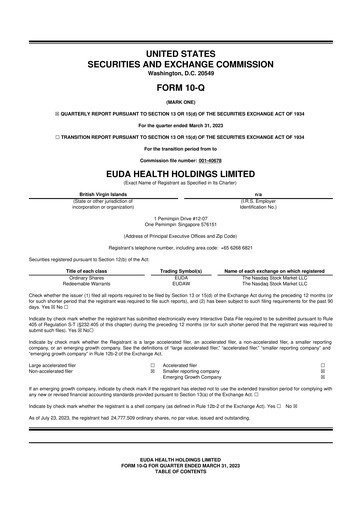 Miniature EUDA Health 10-Q Rapport trimestriel 2023 