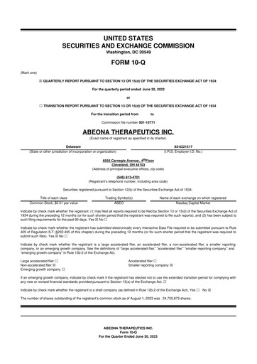 Thumbnail Abeona Therapeutics
 10-Q Quarterly Report FY2023 