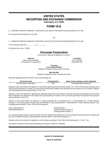 Thumbnail OncoCyte
 10-Q Quarterly Report FY2023 