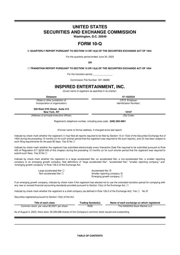 Thumbnail Inspired Entertainment 10-Q Quarterly Report FY2023 