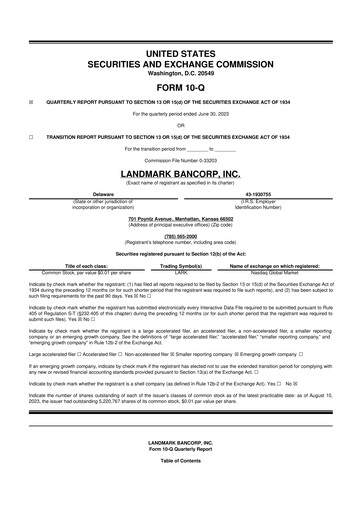 Miniature Landmark Bancorp 10-Q Rapport trimestriel 2023 