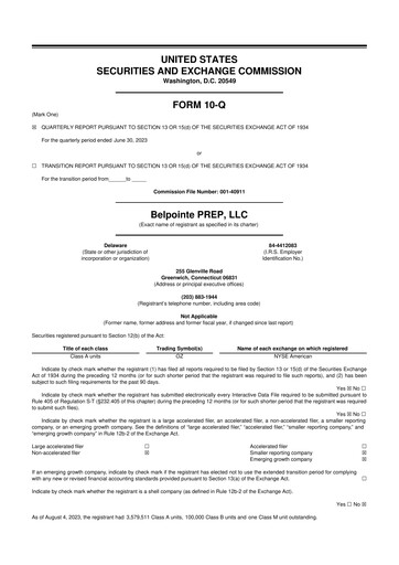 Miniature Belpointe PREP, LLC 10-Q Rapport trimestriel 2023 
